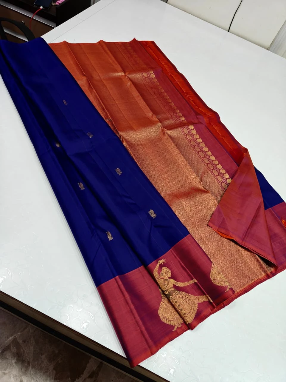 Royal Blue & Copper Gold Temple Saree